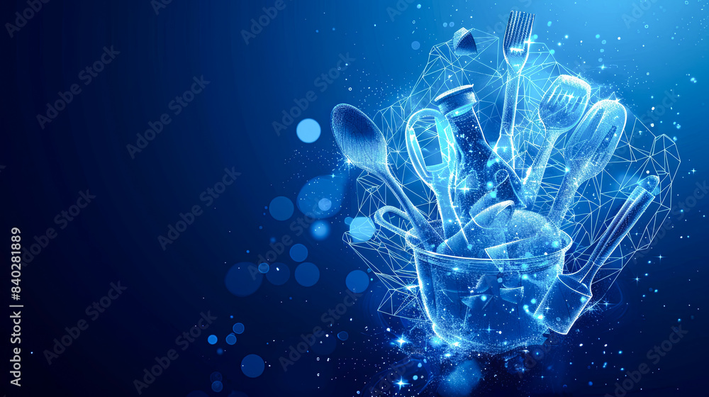 Poster vector abstract background with cutlery in the form of a blue grid