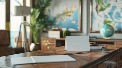 Exotic Destinations Luxury Travel Agency Office with Custom Itinerary Planning and Globe Business Cards and Posters for Exotic Getaways