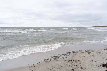 Storm on Baltic Sea. Waves, Windy day.