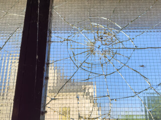 Broken glass pane after a break-in
