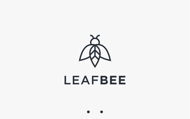 bee with leaf logo design vector silhouette illustration