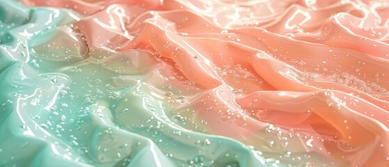 Fototapeta premium Close-up of glittery, pastel texture in pink and mint green with dewy, glossy surface. Abstract and dreamy background. High-resolution image.