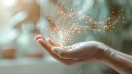 line art stick figures holographic of A close-up of a hand holding a single coin, with a flowing, abstract statistical graph representing financial growth emerging from the coin, like a blossoming