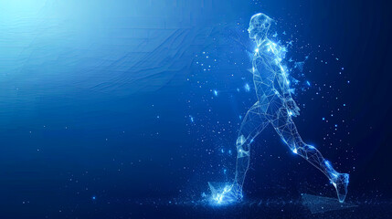 Fototapeta premium Silhouette of a man from particles on a blue background.