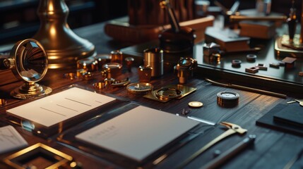 Exquisite Craftsmanship Luxury Watchmaker's Workshop with Fine Components Magnifiers and Tools