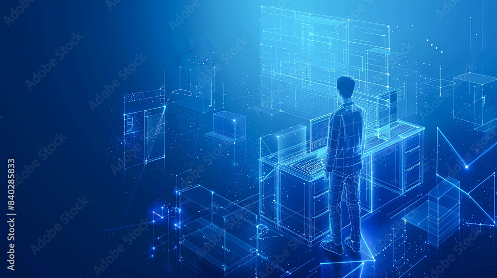 Aufkleber businessman standing in front of the big data server. 3d rendering