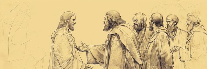 Obraz premium Biblical Illustration of Jesus' Lesson on the Word of God, Emphasizing Its Power and Authority,Christian banner
