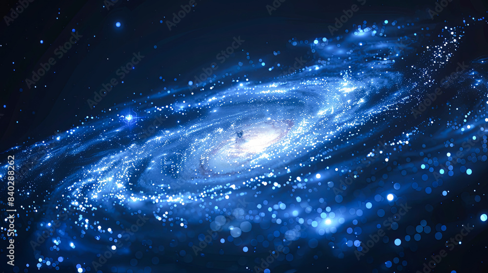 Wall mural abstract blue background with glowing particles. 3d rendering, 3d illustration.