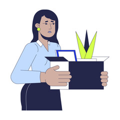 Depressed indian female losing job 2D linear cartoon character. Sad hindu female dismissed isolated line vector person white background. Unemployment crisis color flat spot illustration
