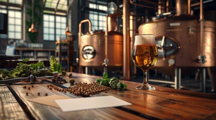 Craft Brewery Business Cards Master Brewer's Artistry in Brewing Vats Hops Barley and Beer Glass