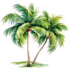 Fototapeta premium Watercolor of Swaying Palm Trees in Tropical Landscape