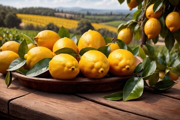 Lemon fruit harvest in orchard farm crop, ripe from tree