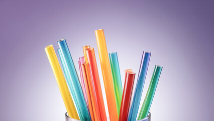 Fototapeta premium Colorful Array of Glass Tubes Vibrant and Transparent Cylinders Arranged in a Harmonious Pattern, Showcasing Bright Hues and Clear Material on a Smooth Surface Wallpaper Digital Art Poster Brainstorm