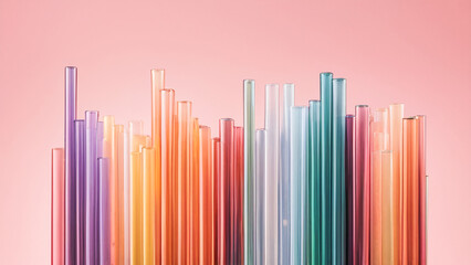 Obraz premium Colorful Array of Glass Tubes Vibrant and Transparent Cylinders Arranged in a Harmonious Pattern, Showcasing Bright Hues and Clear Material on a Smooth Surface Wallpaper Digital Art Poster Brainstorm
