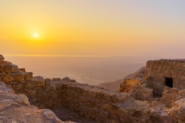 Sunrise view of the ruins of Masada Fortress
