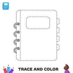 Handwriting practice for kids. Trace and color notepad. School supplies