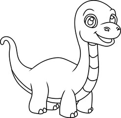 Hand drawn brachiosaurus dinosaur happy. cartoon outline