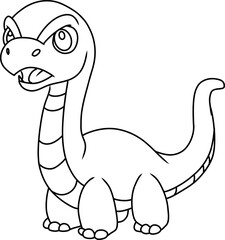 Hand drawn brachiosaurus dinosaur angry. cartoon outline