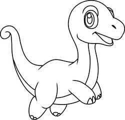 Hand drawn brachiosaurus dinosaur running. cartoon outline