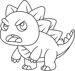 Hand drawn stegosaurus dinosaur angry. cartoon outline