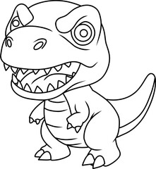 Hand drawn tyrannosaurus dinosaur angry. cartoon outline