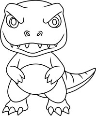 Hand drawn tyrannosaurus dinosaur angry. cartoon outline