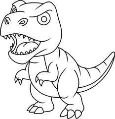 Hand drawn tyrannosaurus dinosaur angry. cartoon outline