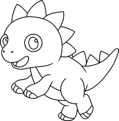 Hand drawn stegosaurus dinosaur running. cartoon outline