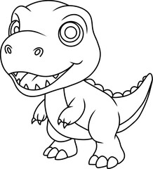 Hand drawn tyrannosaurus dinosaur happy. cartoon outline