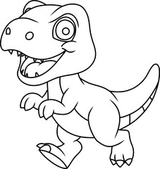 Hand drawn tyrannosaurus dinosaur happy. cartoon outline