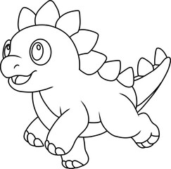 Hand drawn stegosaurus dinosaur running. cartoon outline