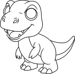 Hand drawn tyrannosaurus dinosaur happy. cartoon outline