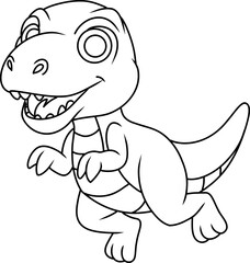 Hand drawn tyrannosaurus dinosaur running. cartoon outline
