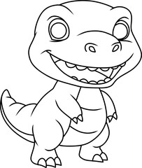 Hand drawn tyrannosaurus dinosaur happy. cartoon outline