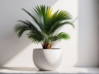 Fototapeta premium Sago Palm in a White Pot by a Window.