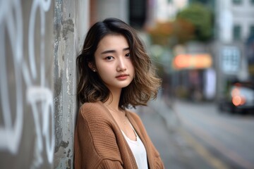 Beautiful Asian Woman with Chic Fashion. Generative AI.
