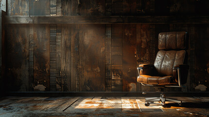 vintage leather chair in the grunge room