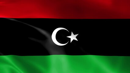 Libyan flag in the wind. Detailed fabric texture.