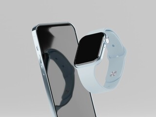 Smart phone with smart watch 3d illustration 
