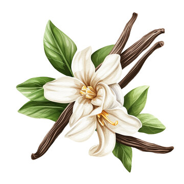 recommend clip art: watercolor drawing, flowers and vanilla bark. realistic illustration