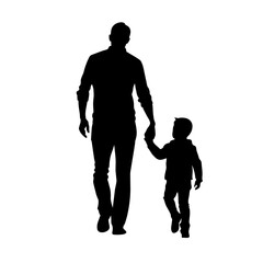 Silhouette father holding child's hand