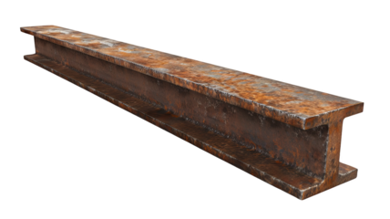 Close-up view of a rusty steel beam isolated on a white background, perfect for construction and industrial-themed projects. PNG transparent