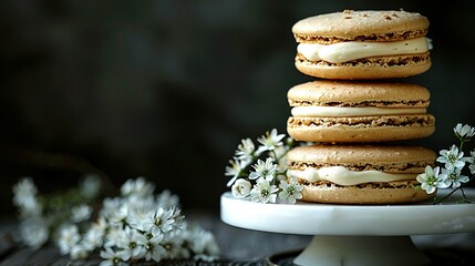  Cookies on white plate with white flowers on table