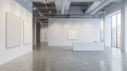 Contemporary Art Gallery Minimalist Space with Business Cards White Walls and Soft Lighting