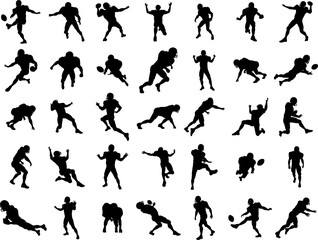 Lots of American Football Player Silhouettes
