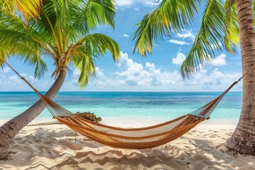 Fototapeta premium Tropical beach landscape with hammock on palm trees