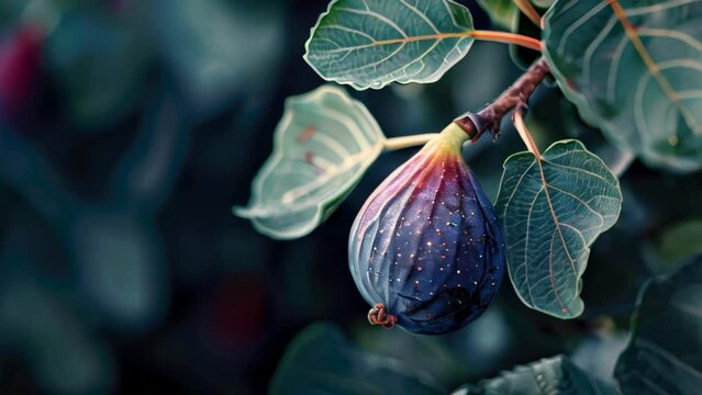Close-up of ripe fig on tree with blurred background