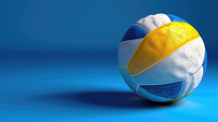 A Single Volleyball Resting on a Blue Background