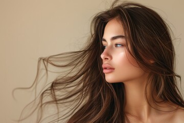 Naklejka premium beautiful brunette woman with long hair