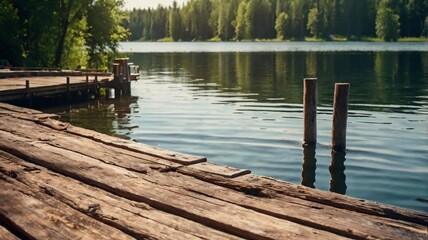 Obraz premium wooden pier on a lake, sunny summer day